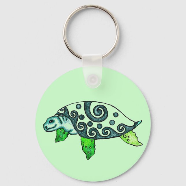 Swirly Sea Turtles Keychain (Front)