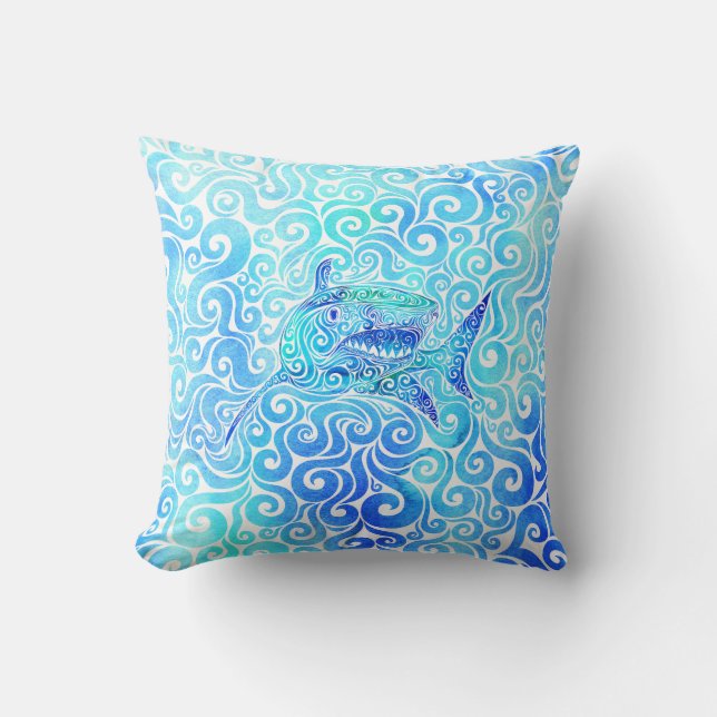 Swirly Shark Throw Pillow (Front)