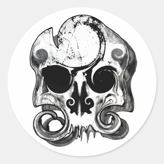 Swirly Skull Classic Round Sticker (Front)