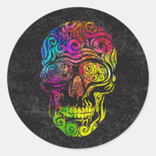 Swirly Skull  (colour)  Classic Round Sticker