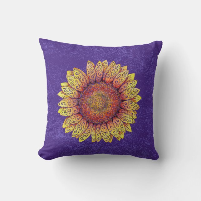 Swirly Sunflower Throw Pillow (Front)