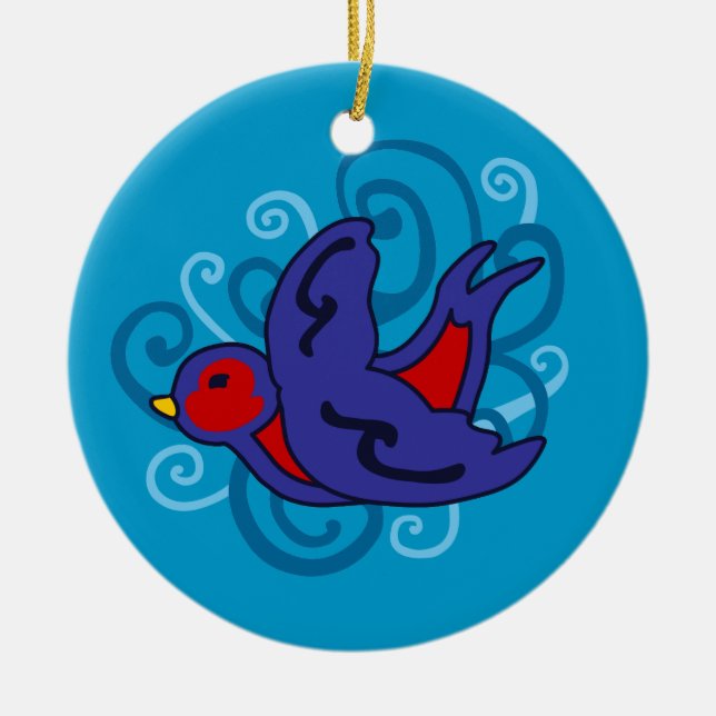 Swirly Swallow Ceramic Ornament (Front)