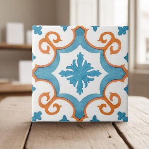 Swirly teal blue moroccan mediterranean style tile