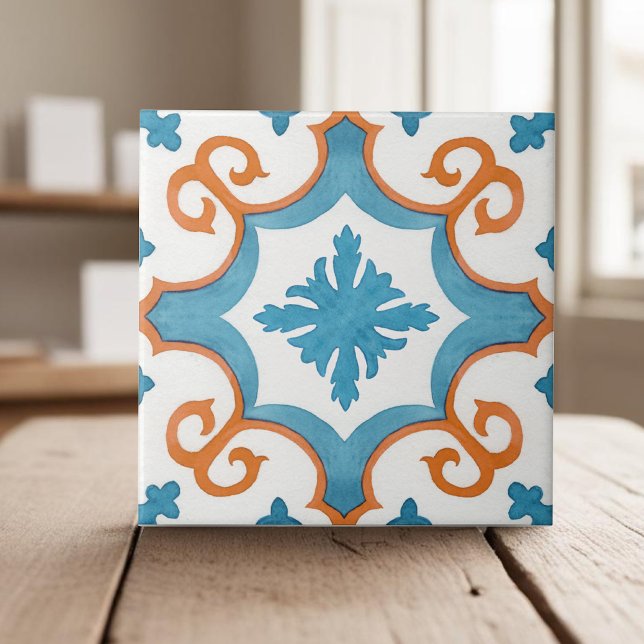 Swirly teal blue moroccan mediterranean style tile (Creator Uploaded)