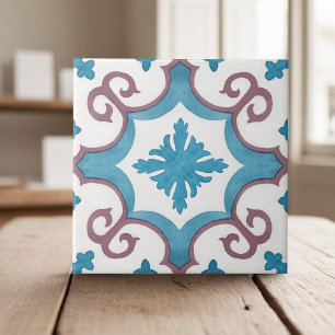 Swirly teal blue moroccan mediterranean style tile