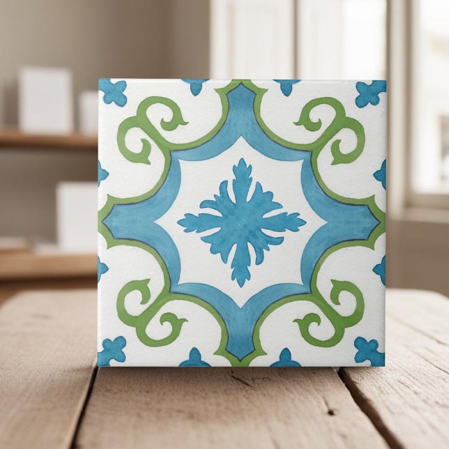 Swirly teal blue moroccan mediterranean style tile (Creator Uploaded)