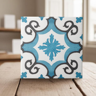 Swirly teal blue moroccan mediterranean style tile