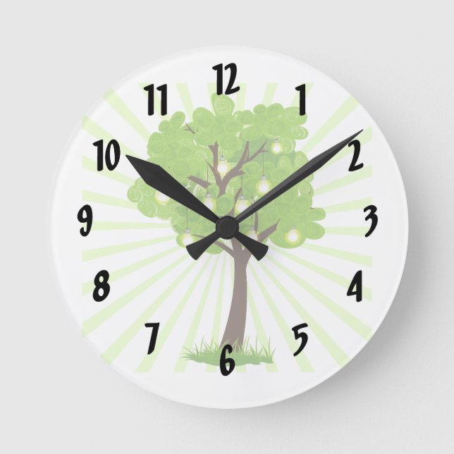 swirly tree with rays behind earth design.png round clock (Front)