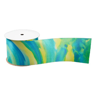 Swirly Turquoise and Yellow Satin Ribbon
