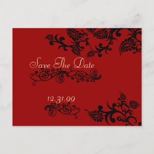 Swirly Vintage Save The Date Floral Damask Announcement Postcard