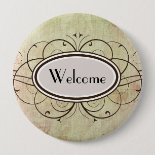 Swirly Welcome 4 Inch Round Button