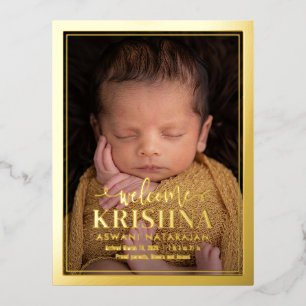 Swirly Welcome Foil Birth Announcement Postcard