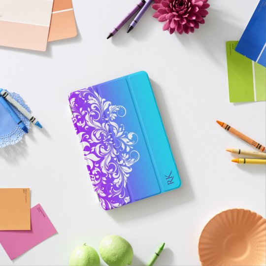 Swirly White Lace & Purple To Blue Gradient iPad Mini Cover