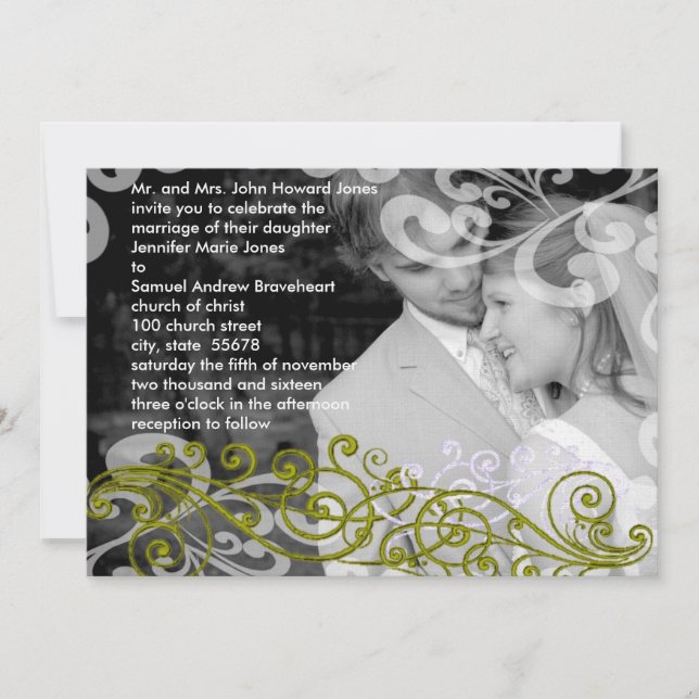 Swirly Your Photo Wedding Invitation (Front)