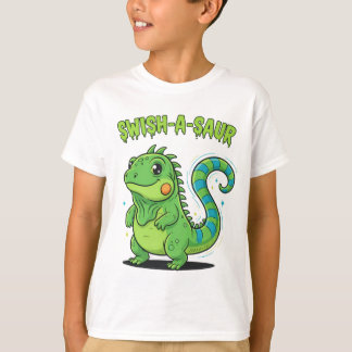 Swish-A-Saur Cute Iguana Dinosaur with Striped Swi T-Shirt