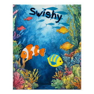 Swishy-Kids Watercolor Vibrant Fish Poster