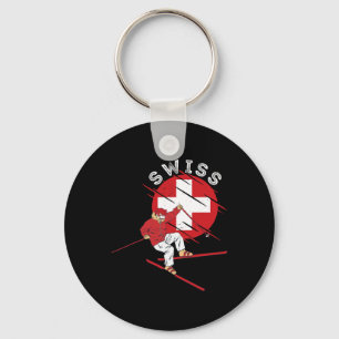 Swiss Alpine Skiing Schweiz Roots Switzerland Flag Keychain