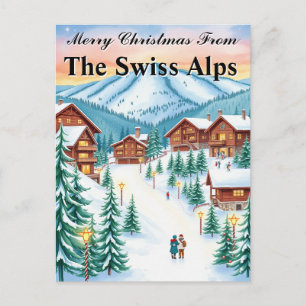 Swiss Alps Christmas Cozy Mountain Chalet Postcard