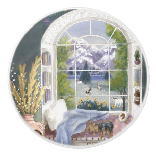Swiss Alps Cozy Book Nook Ceramic Knob