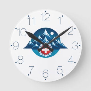 Swiss Alps Illustration Round Clock