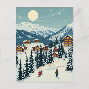 Swiss Alps Ski Village Winter Mountain Travel Postcard