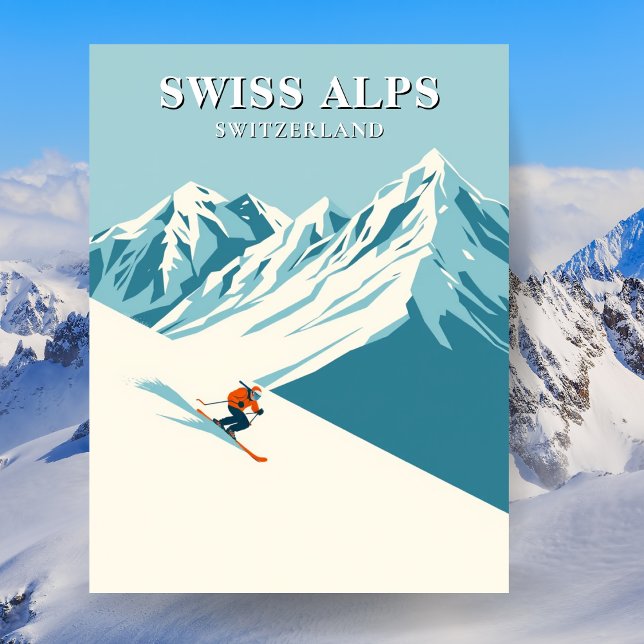 Swiss Alps Skiing Travel Postcard (Swiss Alps Skiing Travel Postcard)