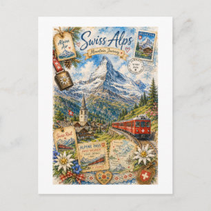 Swiss Alps Vintage Travel Collage  Postcard