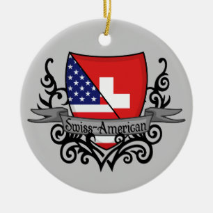 Swiss-American Shield Flag Ceramic Ornament