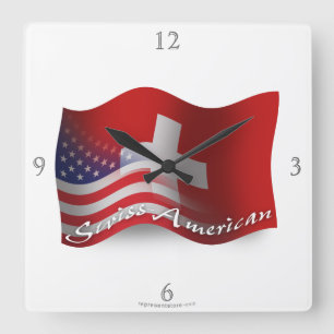 Swiss-American Waving Flag Square Wall Clock