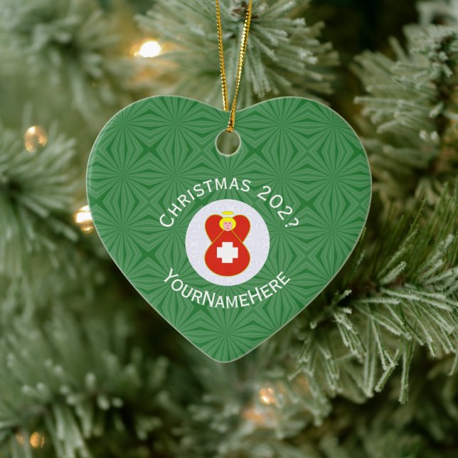 Swiss Angel Christmas Flag Personalized  Ceramic Ornament (Tree)