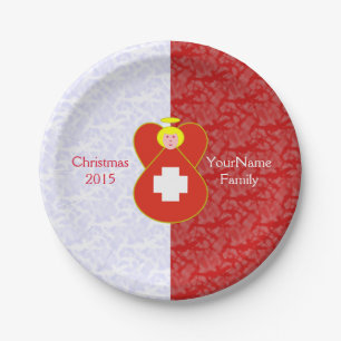 Swiss Angel Flag on Red and White Personalized Paper Plate