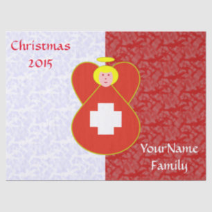 Swiss Angel Flag on Red and White Personalized  Tissue Paper