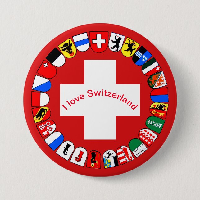 Swiss cantons and flag 3 inch round button (Front)