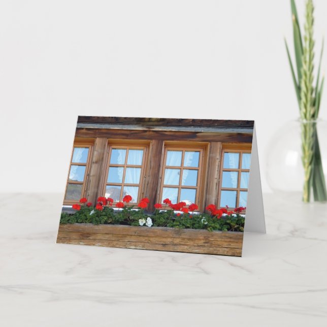 Swiss Chalet Windows Greetings Card (Front)