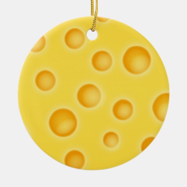 Swiss Cheese Cheezy Texture Pattern Ceramic Ornament (Front)