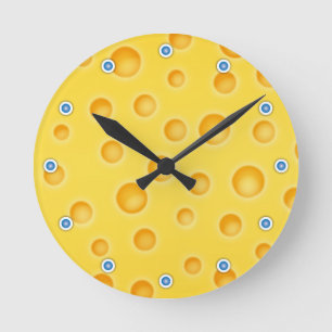 Swiss Cheese Cheezy Texture Pattern Round Clock
