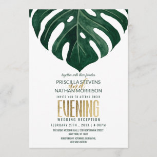 Swiss Cheese Leaf String Lights Lace Gold Evening Invitation