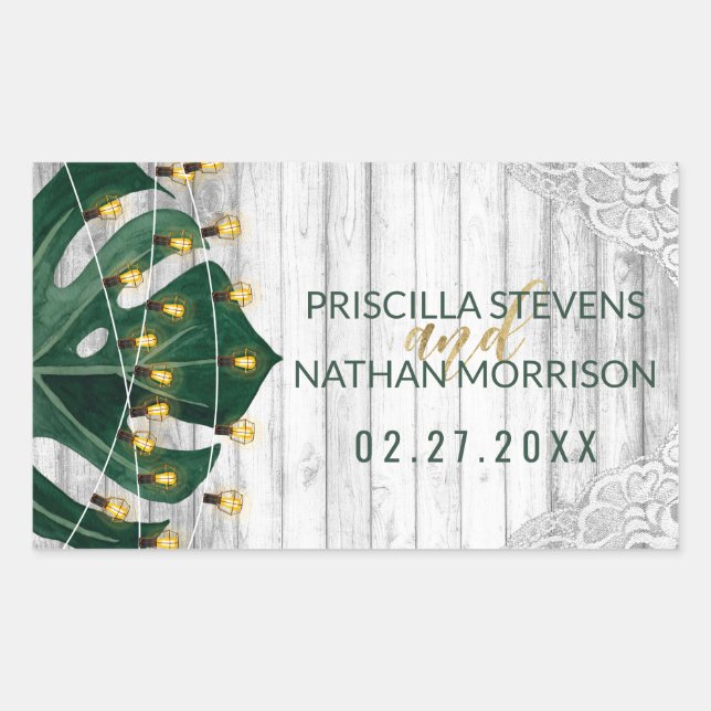 Swiss Cheese Leaf String Lights Lace Gold Wedding Sticker (Front)