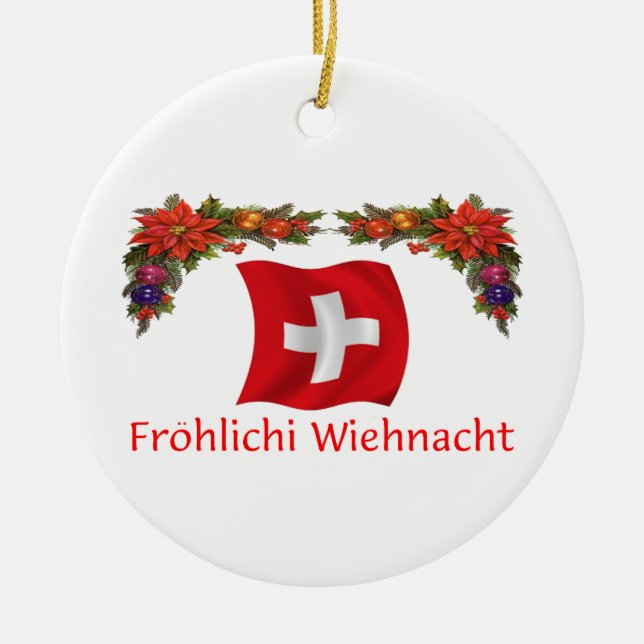 Swiss Christmas Ceramic Ornament (Front)