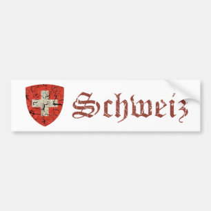 Swiss Coat of Arms, Distressed Bumper Sticker