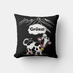 Swiss Cow - Grüezi - Switzerland Travel Throw Pillow
