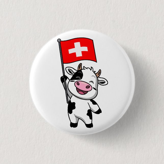 Swiss cow men basic T-shirt 1 Inch Round Button (Front)