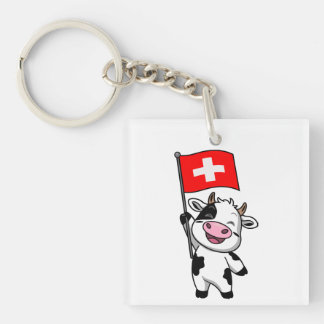 Swiss cow men basic T-shirt Keychain