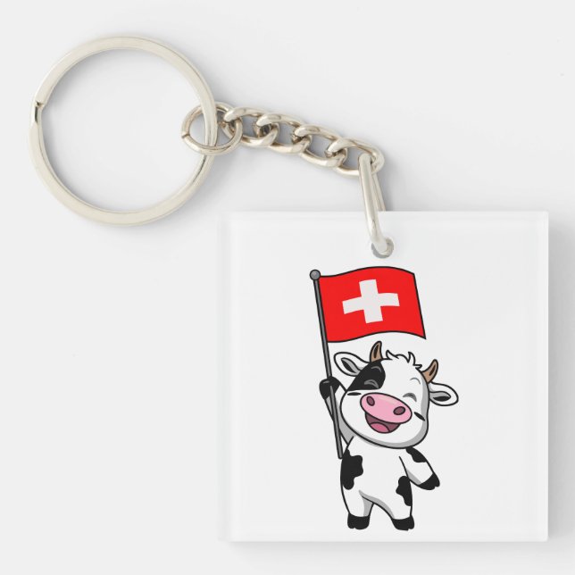 Swiss cow men basic T-shirt Keychain (Front)