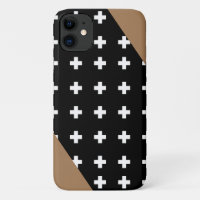 Swiss Cross - Black & White Cross - Brown Accent