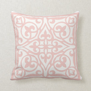 Swiss dot cutwork over linen - coral pink throw pillow