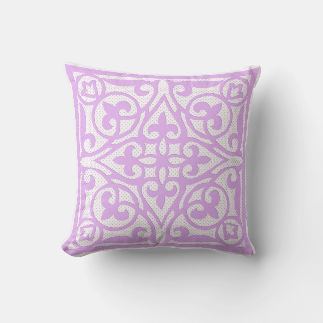 Swiss dot cutwork over linen - lavender throw pillow (Front)