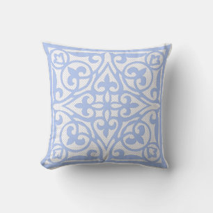 Swiss dot cutwork over linen - pale blue throw pillow