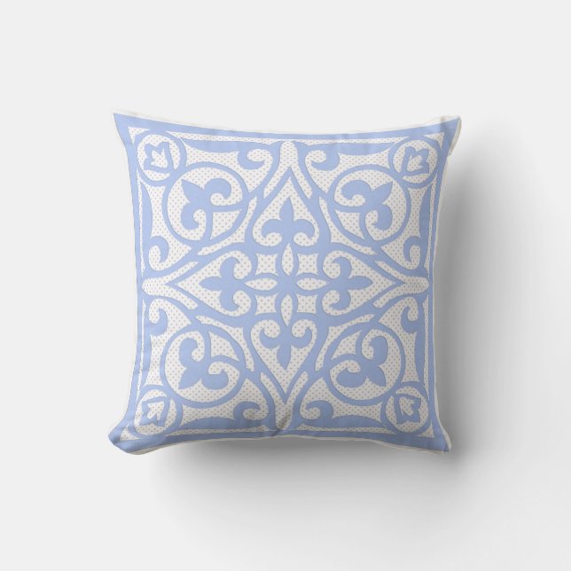 Swiss dot cutwork over linen - pale blue throw pillow (Front)
