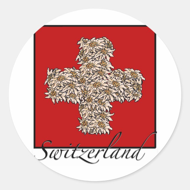 Swiss Edelweiss Cross Classic Round Sticker (Front)